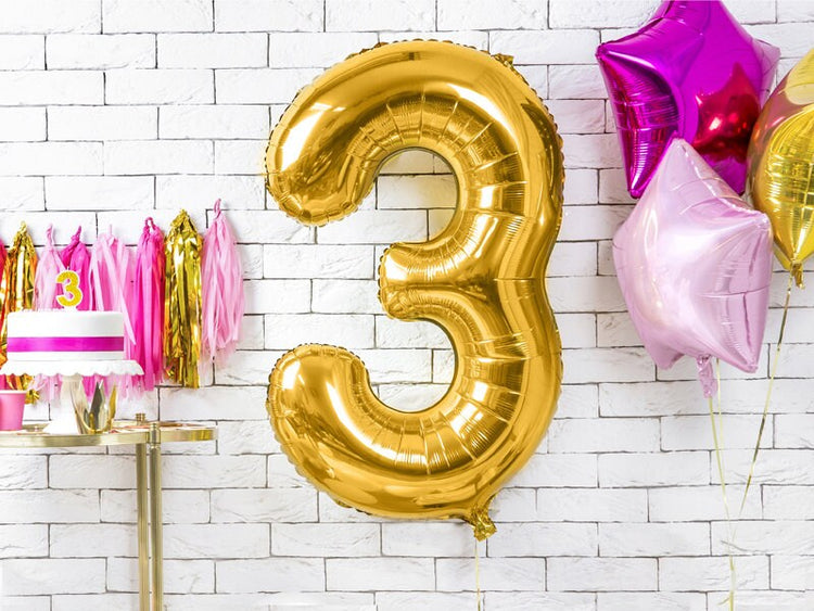 Large Gold Number Birthday Balloon,  Pick Your Number, 34 Inches Tall