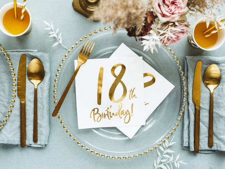 Gold Birthday Number Napkins, Set of 20 Birthday Napkins, Pick your Birthday Number: Available in 18, 21, 30, 40, 50, 60 and 70