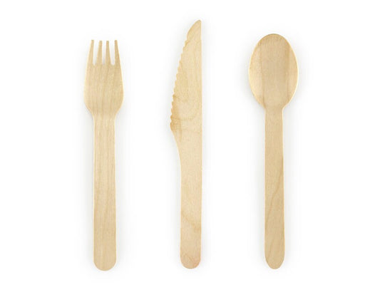 Wooden Cutlery, Set of 18 Natural Wooden Cutlery Pieces Includes 6 Forks, 6 Spoons and 6 Knives