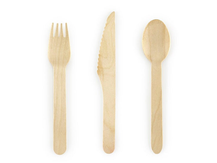 Wooden Cutlery, Set of 18 Natural Wooden Cutlery Pieces Includes 6 Forks, 6 Spoons and 6 Knives