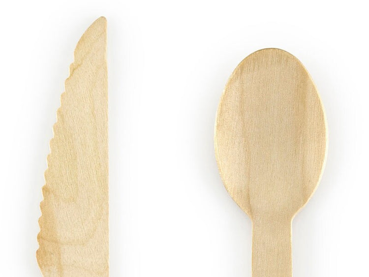 Wooden Cutlery, Set of 18 Natural Wooden Cutlery Pieces Includes 6 Forks, 6 Spoons and 6 Knives