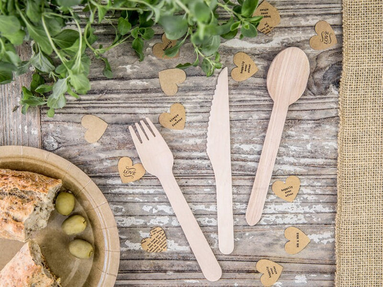 Wooden Cutlery, Set of 18 Natural Wooden Cutlery Pieces Includes 6 Forks, 6 Spoons and 6 Knives