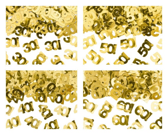 Gold Birthday Party Number Confetti, Add the Perfect Touch of Gold Sparkle To Your Next Birthday Party, Pick from 30, 40, 50, or 60!