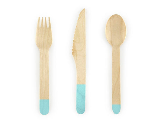 Mint Wooden Cutlery, Set of 18 Mint Wooden Cutlery Pieces Includes 6 Forks, 6 Spoons and 6 Knives