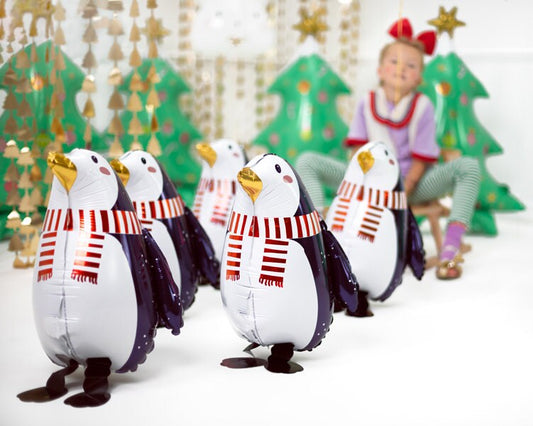 Giant Penguin Balloon, Jumbo Glossy Black and White Penguin Foil Balloon with Scarf, Adorable Christmas decor, 11.5" x 16.5''