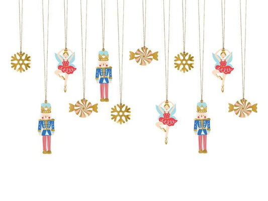 Nutcracker Gift Tags, Set of 12 Nutcracker Paper Gift Tags in 4 Designs with Gold String