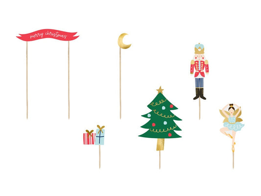 Nutcracker Cake Topper, Includes 6 Nutcracker-Themed Toppers on Sticks