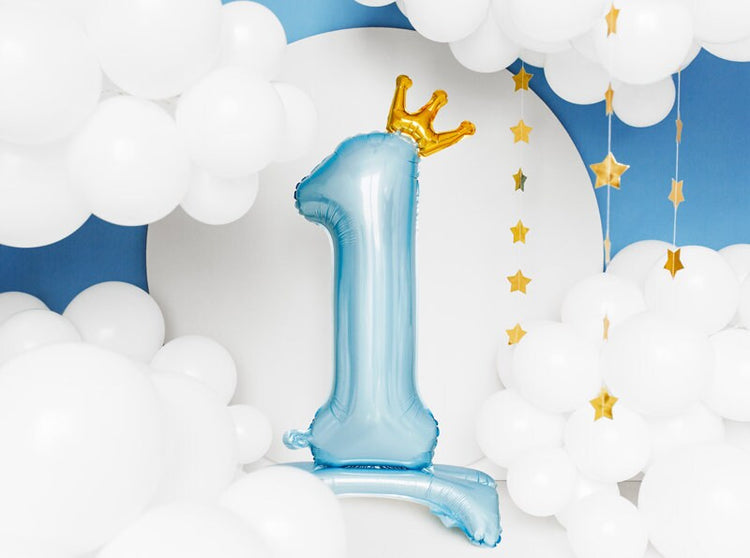 Standing Blue #1 Balloon, 33" Tall, Inflate with Air via straw, Great for Baby's First Birthday!