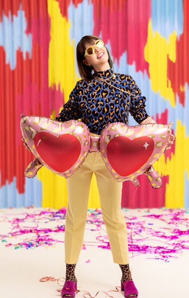 Heart Glasses Balloon, 45" Long Mylar Heart Sunglasses Balloon, Fun Party Decoration, Inflate with Straw (included)
