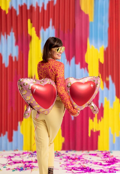 Heart Glasses Balloon, 45" Long Mylar Heart Sunglasses Balloon, Fun Party Decoration, Inflate with Straw (included)