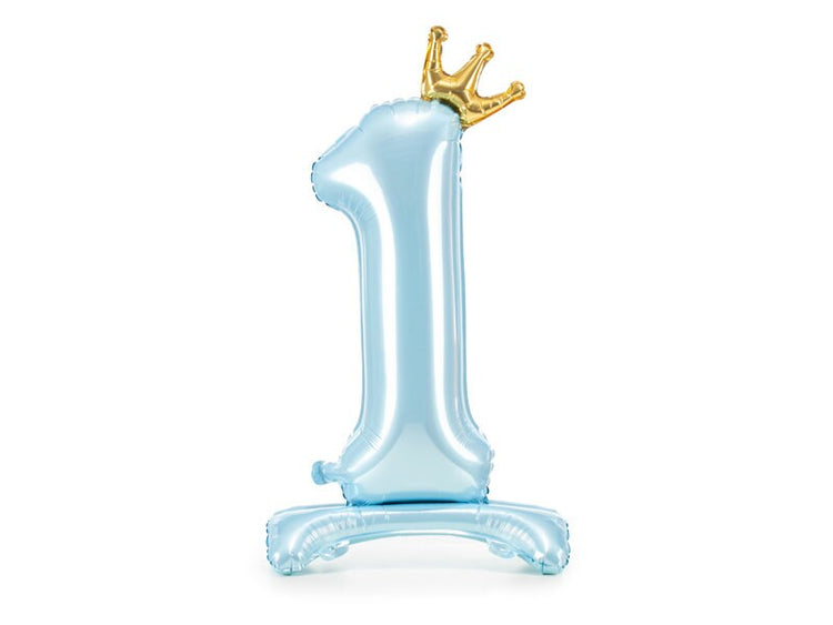 Standing Blue #1 Balloon, 33" Tall, Inflate with Air via straw, Great for Baby's First Birthday!