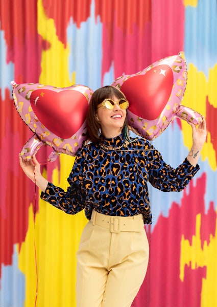 Heart Glasses Balloon, 45" Long Mylar Heart Sunglasses Balloon, Fun Party Decoration, Inflate with Straw (included)