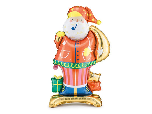 Giant Santa Balloon, Jumbo Glossy Standing Santa Foil Balloon, Adorable Children's Christmas Decor, Inflate with Included Straw