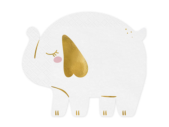 PartyDeco - Paper Napkins - Elephant, White, Pack of 12