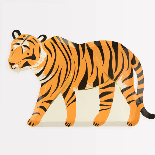 Tiger Paper Plates, Set of 8 Die-Cut Tiger Party Plates from the Meri Meri Animal Parade Collection, Fun for an Animal or Safari Themed Birthday Party! - Cohasset Party Supply