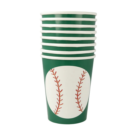 Baseball Cups, Set of 8 Baseball Paper Cups by Meri Meri - Cohasset Party Supply