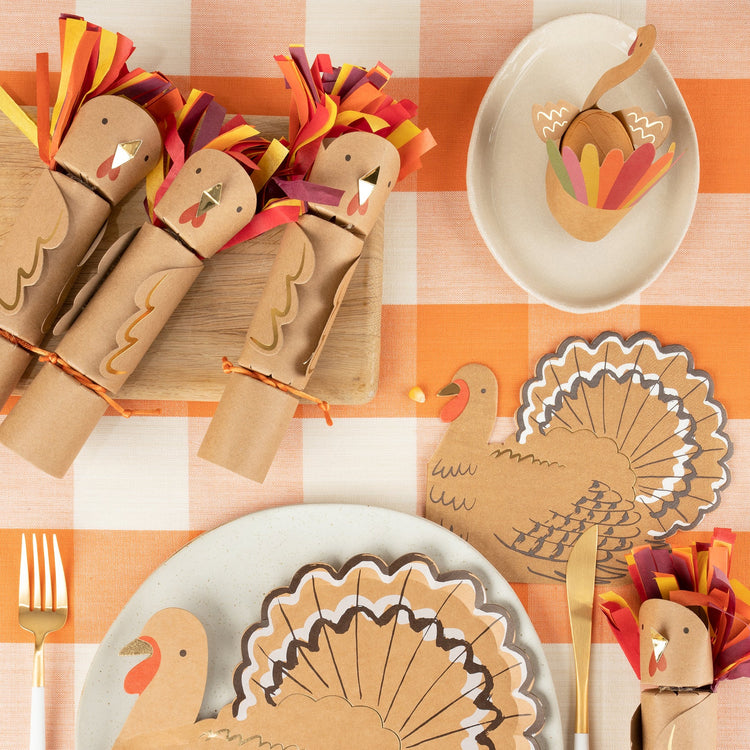 Thanksgiving Turkey Plates, Set of 16 Turkey Plates with Gold Foil ...