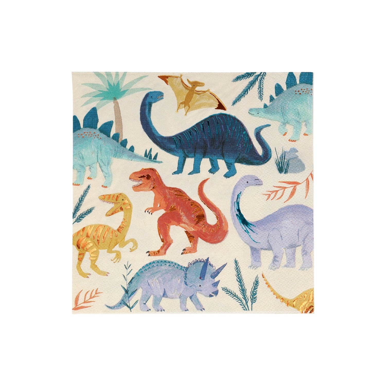 Dinosaur Party Napkins, Set of 16 Dinosaur Kingdom Large Paper Napkins by Meri Meri, 6.5" x 6.5" - Cohasset Party Supply