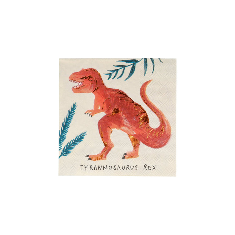 Dinosaur Party Napkins, Set of 16 Dinosaur Kingdom Small Paper Napkins by Meri Meri, 5" x 5" - Cohasset Party Supply