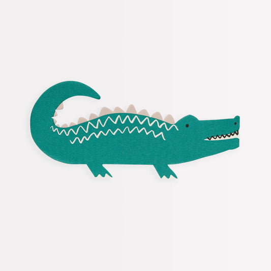 Crocodile Paper Napkins, Set of 16 Die-Cut Crocodile Party Napkins from the Meri Meri Animal Parade Collection, Fun for an Animal or Safari Themed Birthday Party! - Cohasset Party Supply