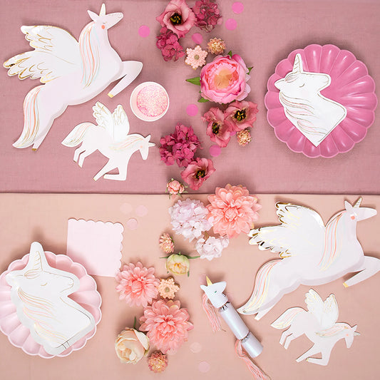 Unicorn Plates , Set of 8 Gold Foil Unicorn Paper Plates by Meri Meri, Great for a Unicorn-Themed Birthday Party - Cohasset Party Supply