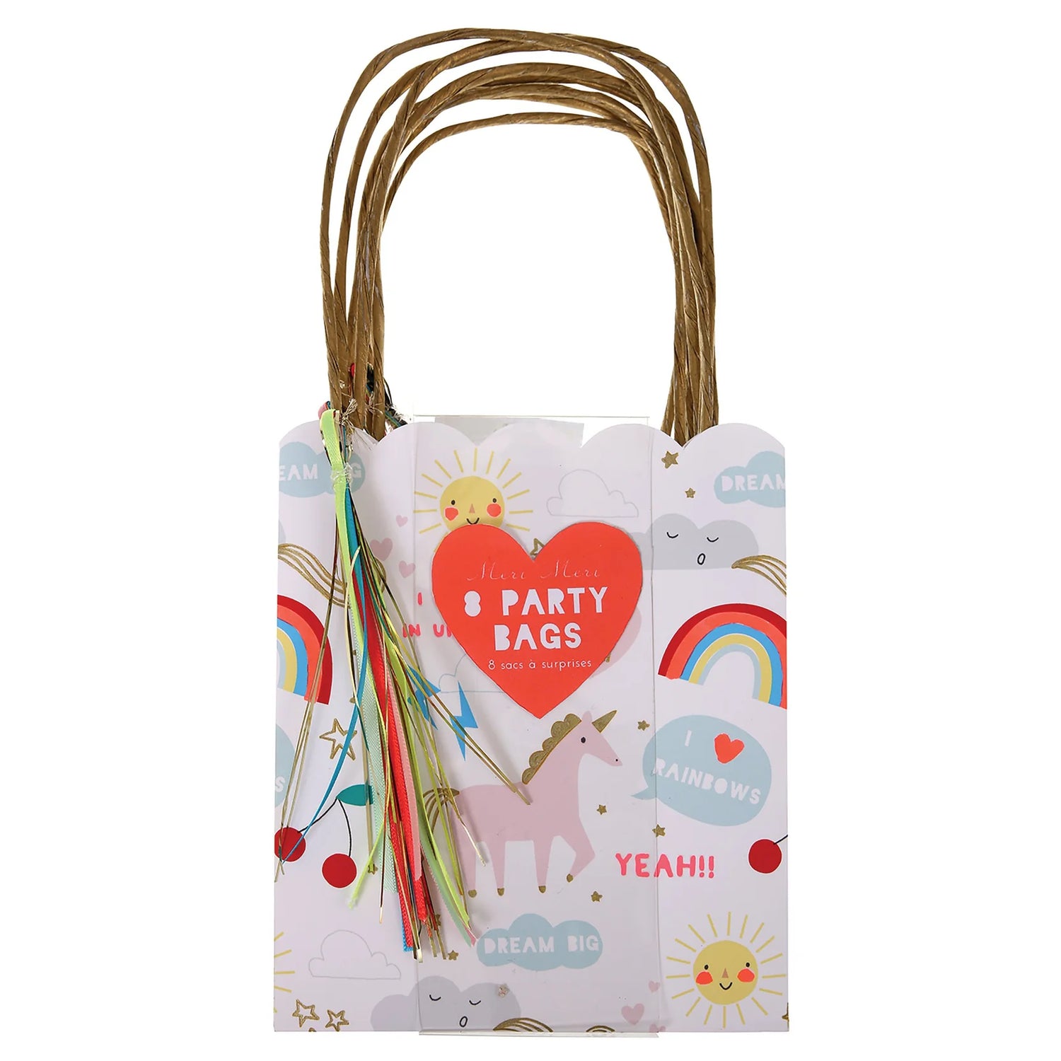 Unicorn and Rainbow Party Bags with Handles, Set of 8 Meri Meri Unicorn & Rainbow Paper Party Bags, Great for Favor Bags and Treat Bags - Cohasset Party Supply