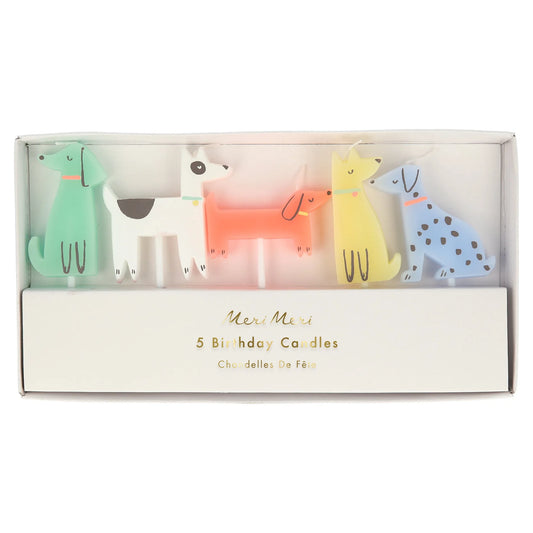 Dog Birthday Candles, Set of 5 Meri Meri Dog Candles in 5 Designs and Colors, Perfect for a Puppy-Themed Birthday Party - Cohasset Party Supply