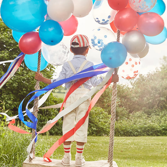 4th of July Balloon Garland Kit, Features 40 Plain and Metallic Balloons and 9 Confetti Balloons by Meri Meri - Cohasset Party Supply