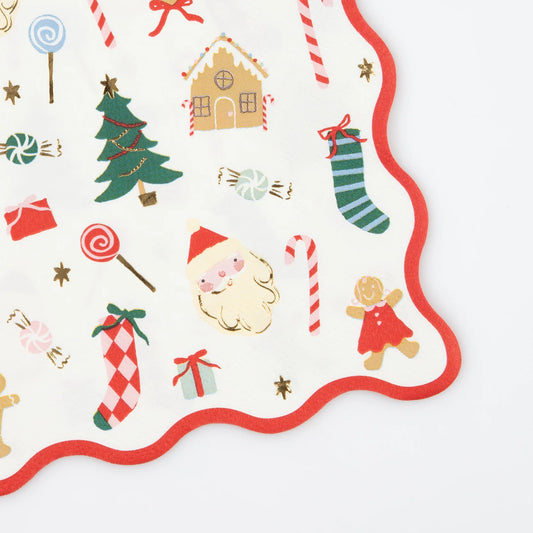 Jolly Christmas Large Paper Napkins, Set of 16 Meri Meri Christmas Dinner Napkins, 6.5" x 6 .5"