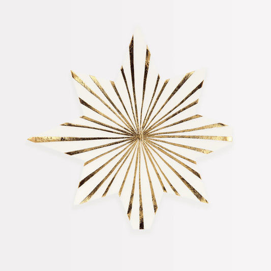 Gold Stripe Star Paper Napkins, Set of 16 Gold Foil Meri Meri Christmas or New Year's Eve Cocktail Napkins, 6.5" x6. 5"