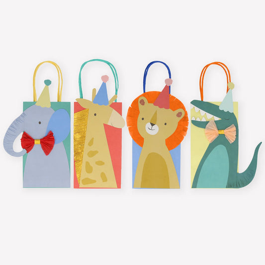 Animal Parade Party Bags, Set of 8 Party Animal Favor Bags from the Meri Meri Animal Parade Collection in 4 Styles, Fun for an Animal or Safari Themed Birthday Party! - Cohasset Party Supply