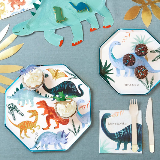 Dinosaur Party Plates, Set of 8 Dinosaur Kingdom Dinner Paper Plates by Meri Meri, 10.25" x 10.25" - Cohasset Party Supply