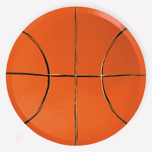 Basketball Plates, Set of 8 Basketball Plates by Meri Meri, 9.5" Diameter - Cohasset Party Supply