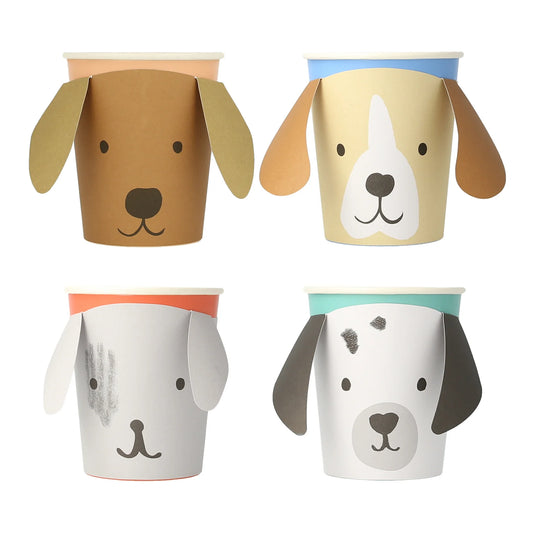 Puppy Paper Cups, Set of 8 Hot or Cold Paper Cups and 8 Floppy Eared Dog Sleeves, Perfect for a Doggy-Themed Party! - Cohasset Party Supply