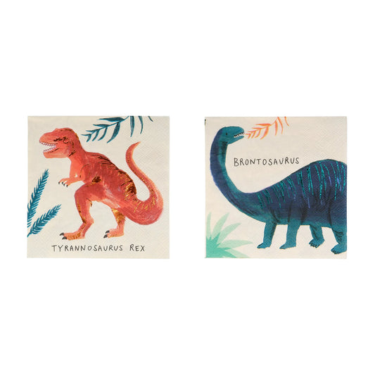 Dinosaur Party Napkins, Set of 16 Dinosaur Kingdom Small Paper Napkins by Meri Meri, 5" x 5" - Cohasset Party Supply