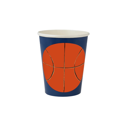 Basketball Cups, Set of 8 Basketball Cups by Meri Meri, Holds 9 Ounces - Cohasset Party Supply