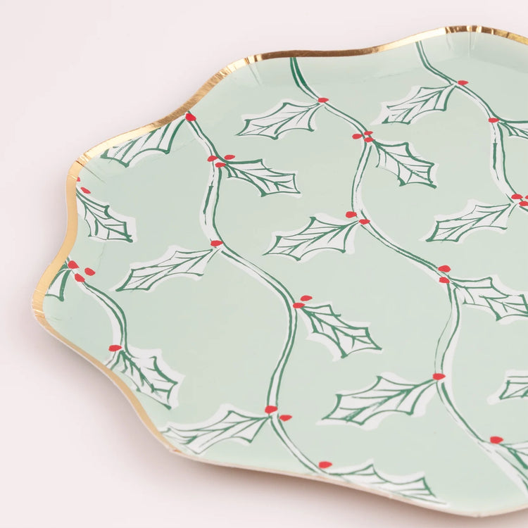 Block Print Christmas Small Paper Plates, Set of 8 Meri Meri Christmas Side Party Plates, 8.5" x 8.5"