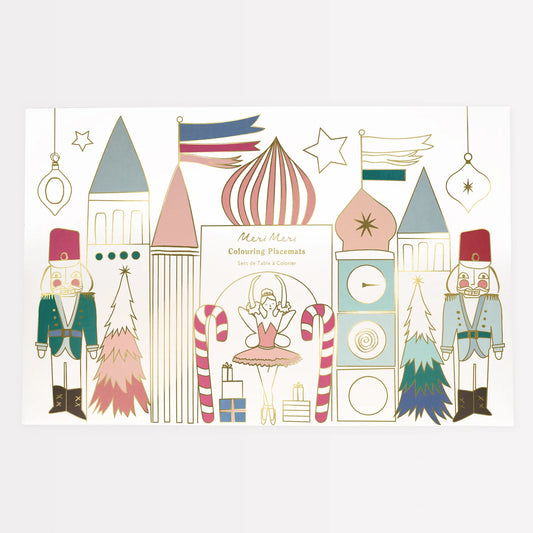 Nutcracker Coloring Placemats, Set of 8 Christmas Coloring Pages in 2 Designs by Meri Meri