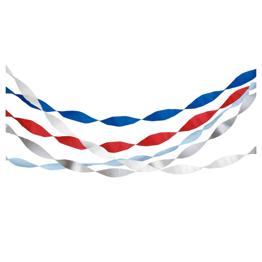 4th of July Streamers by Meri Meri, Includes 5 Colors of Crepe Paper Streamers - Cohasset Party Supply