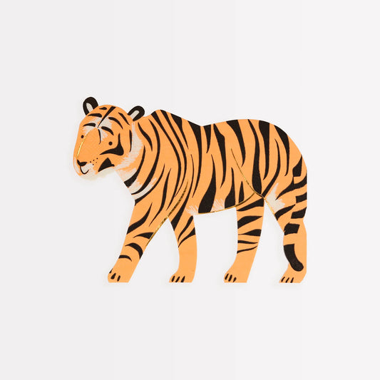 Tiger Paper Napkins, Set of 16 Die-Cut Tiger Party Napkins from the Meri Meri Animal Parade Collection, Fun for an Animal or Safari Themed Birthday Party! - Cohasset Party Supply