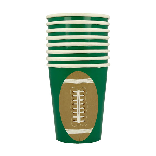 Football Cups, Set of 8 Football Cups by Meri Meri, Holds 9 Ounces - Cohasset Party Supply