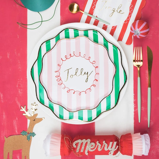 Reindeer Napkins, Set of 16 Meri Meri Die-Cut Kraft Reindeer with Holly Napkins, Gold Foil Antlers, 4.75" x 7.75"
