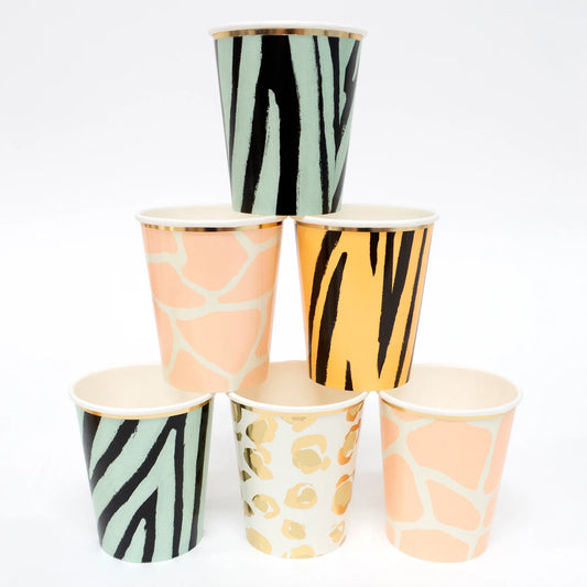 Animal Print Party Cups, Set of 8 Paper Cups with Safari Animal Print by Meri Meri - Cohasset Party Supply