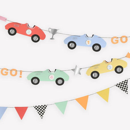 Race Car Garland, 6 Foot Long Race Car-Themed Garland by Meri Meri - Cohasset Party Supply