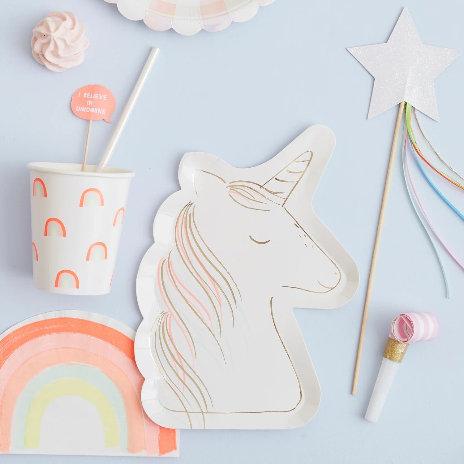 Unicorn Plates , Set of 8 Gold Foil Unicorn Paper Plates by Meri Meri, Great for a Unicorn-Themed Birthday Party - Cohasset Party Supply