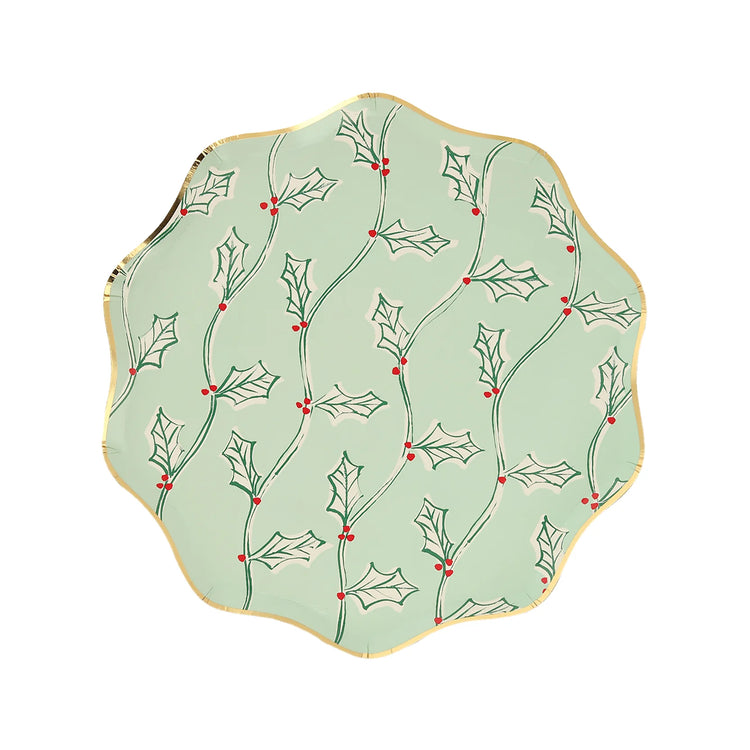Block Print Christmas Small Paper Plates, Set of 8 Meri Meri Christmas Side Party Plates, 8.5" x 8.5"