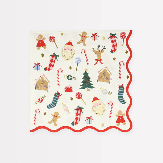 Jolly Christmas Large Paper Napkins, Set of 16 Meri Meri Christmas Dinner Napkins, 6.5" x 6 .5"