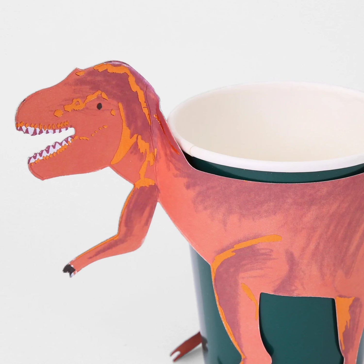 T-Rex Party Cups, Set of 8 Hot or Cold Paper Cups and 8 T-Rex Sleeves, Perfect for a Dinosaur-Themed Party! - Cohasset Party Supply