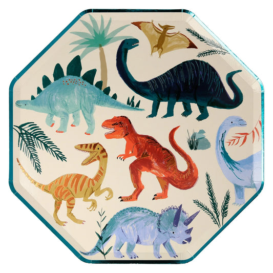 Dinosaur Party Plates, Set of 8 Dinosaur Kingdom Dinner Paper Plates by Meri Meri, 10.25" x 10.25" - Cohasset Party Supply