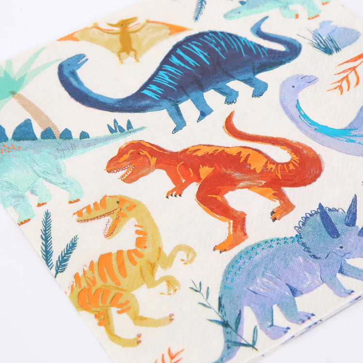 Dinosaur Party Napkins, Set of 16 Dinosaur Kingdom Large Paper Napkins by Meri Meri, 6.5" x 6.5" - Cohasset Party Supply